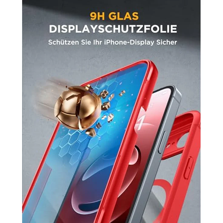 Miracase iPhone 17e & 16e Hülle für MagSafe, 360° Ganzkörper-Schutz, kratzfester Panzerglas-Schutz, vollflächiger Kameraschutz, langlebig, rot – Bild 3