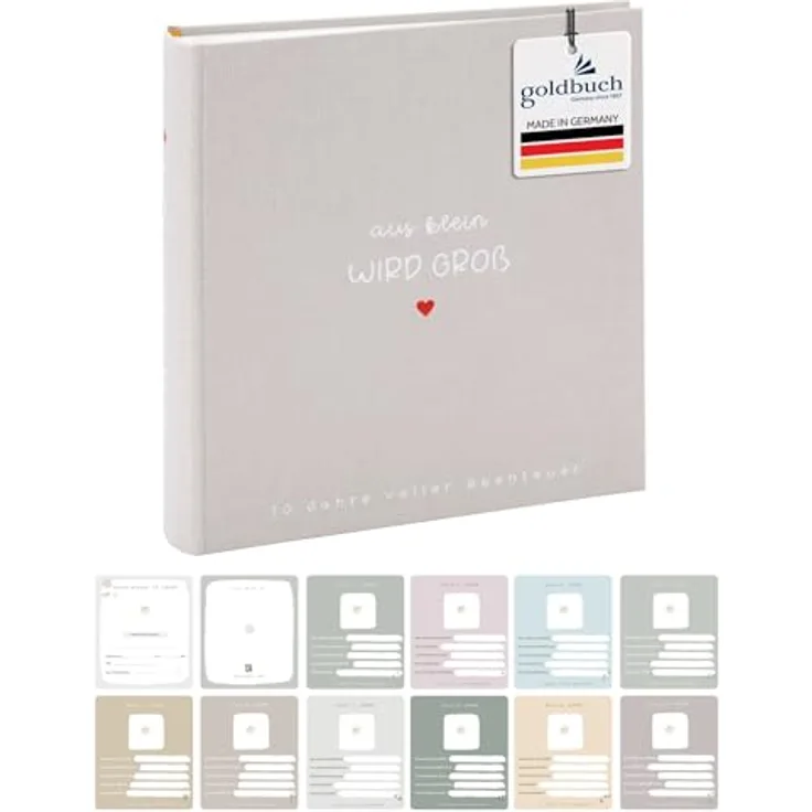goldbuch 31 033 Fotoalbum Aus klein wird GROß, Sandgrau, Leinen Einband, 100 weiße Seiten, bis zu 600 Bilder, 30 x 31 x 6 cm