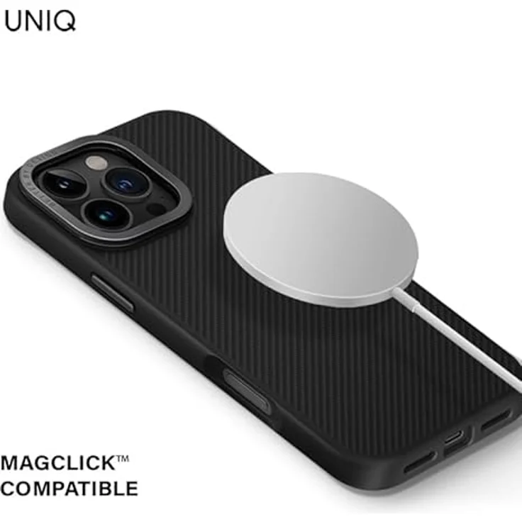 UNIQ KEVA MAX, Schutzhülle für iPhone 16 Pro Max, Aramidfaser, Carbon-Schwarz, mit verbessertem Magnetladen und integriertem Kameraflip-Ständer – Bild 4