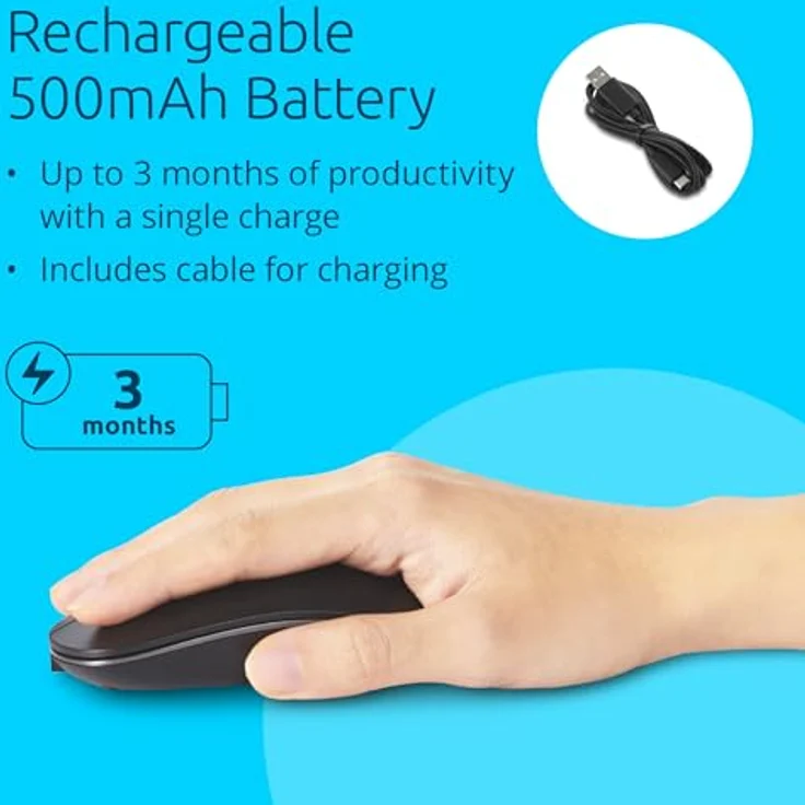 Kensington MY230 EQ Aufladbare Maus, kabellos, beidhändiges Design mit leisem klick, kompatibel mit Windows & macOS, Schwarz – Bild 4