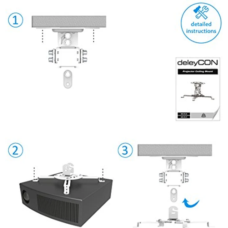 deleyCON Beamer-Deckenhalterung, 15° neigbar, 360° schwenkbar, bis 13,5 kg Traglast – Bild 3