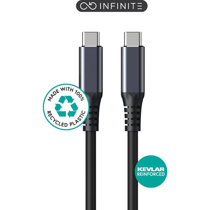 eSTUFF ES604175, 1 m USB-C Kabel, USB4 Gen 2x2, 20 Gbit/s, Schwarz, Recycelt