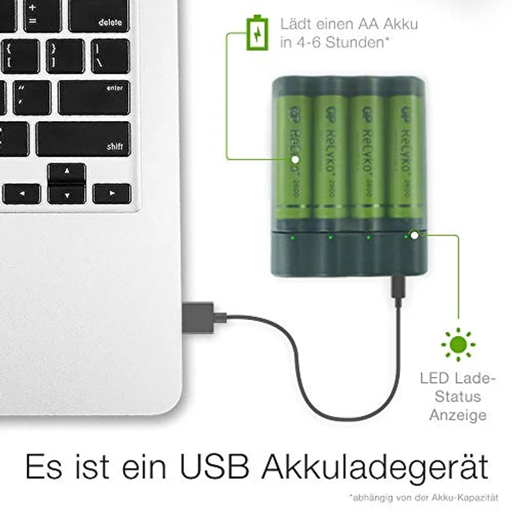 GP Batteries Charge Anyway X411, Portable Powerbank und Rundzellen Akku-Ladegerät NiMH Micro (AAA), Mignon (AA), inkl. 4X Akkus AA – Bild 4