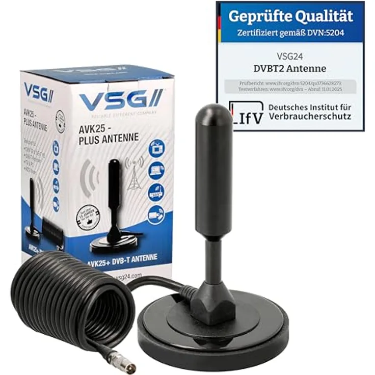 VSG24 DVBT2 HDTV Antenne ADVANCED HD, Innenantenne mit 5 m Kabellänge für optimale DVB-T2 Signalqualität, schwarz