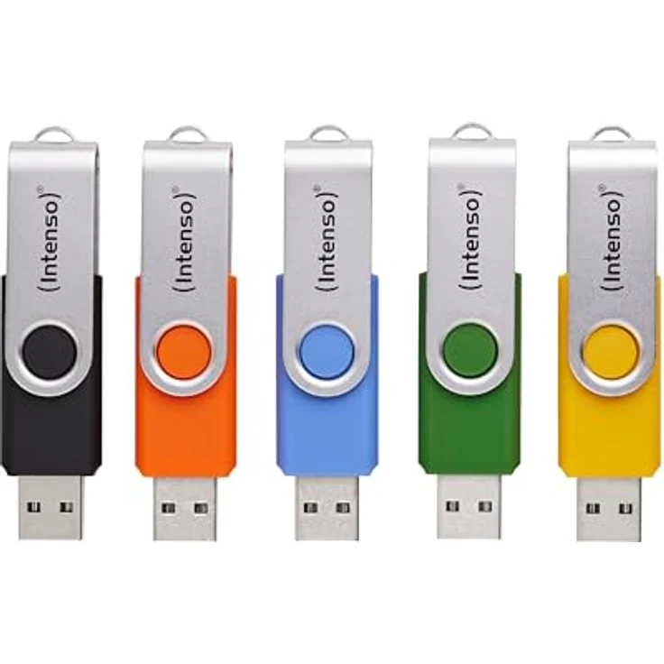 Intenso Basic Line 5X 16 GB USB-Sticks, USB 2.0, 5er Pack mit Beschriftungsetiketten in Gelb, Grün, Schwarz, Blau & Orange, silberner Metallbügel – Bild 2