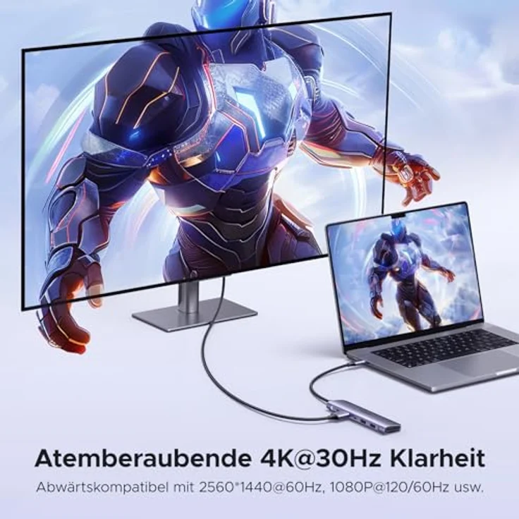 UGREEN USB-C Hub 7-in-1 mit 4K HDMI, 5 Gbit/s, 2x USB-A 3.0, 1x USB-C 3.0, MicroSD und SD Slots, Power Delivery 100W – Bild 4