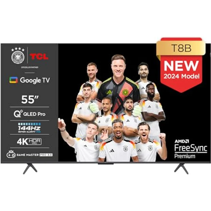 TCL 55T8B 55-Zoll QLED Pro Gaming Fernseher, 4K UHD, HDR Pro, Google TV, Onkyo Soundsystem - Dolby Vision IQ & Atmos, 144Hz, Motion Clarity - Schwarz – Bild 1