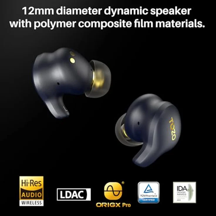 TOZO Golden X1 Kopfhörer Kabellos Bluetooth Balanced Armature Treiber, Hybrid Dynamik Treiber, OrigX Pro, LDAC & Hi-Res Audio Drahtlos, Umgebung & Aktive Geräuschunterdrückung Ohrhörer, Stern Schwarz – Bild 2
