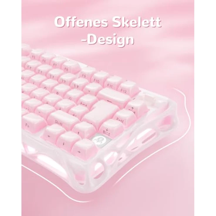 GravaStar Mercury K1, mechanische Gaming Tastatur mit QWERTZ Layout (DE), rosa, 75% Layout, RGB-Anpassung, kabellos, Kailh Switches – Bild 4