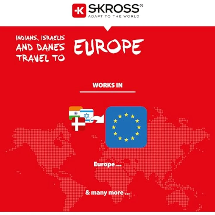 Skross 1.500217-E Reiseadapter India Israel Denmark to Europe, Schutzkontaktstecker weiß – Bild 4