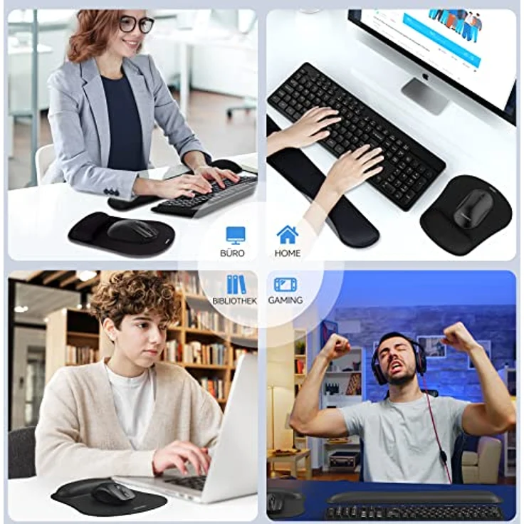TeckNet Tastatur-Handballenauflage und Mauspad mit Handgelenkstütze, Memory-Schaumstoff-Set für Computer/Laptop/Mac, leicht für einfaches Tippen und Schmerzlinderung, ergonomisches Mauspad schwarz – Bild 7