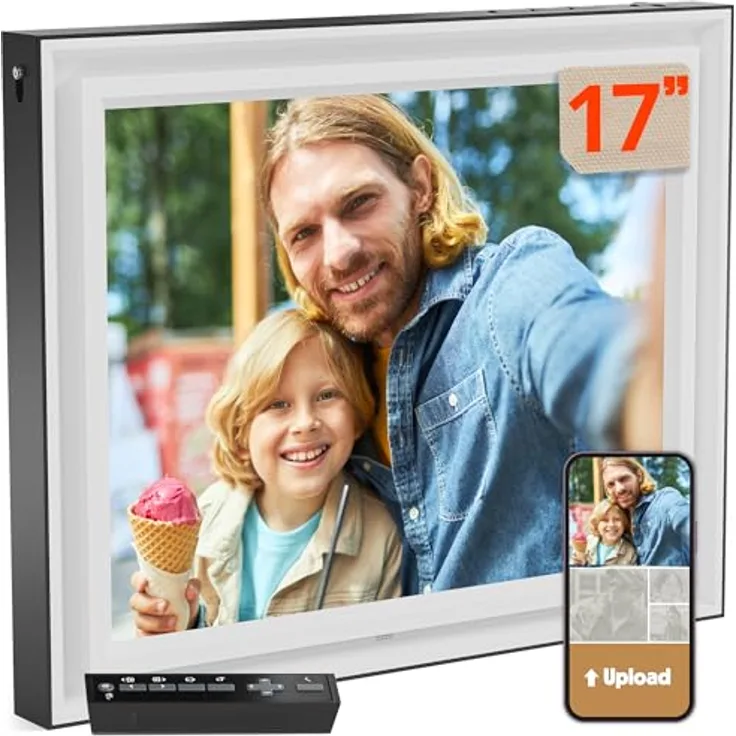PixStar LUX Digitaler Bilderrahmen 17 Zoll, 16 GB Speicher, kostenloses Online-Konto, überarbeitete Benutzeroberfläche, elegantes Design