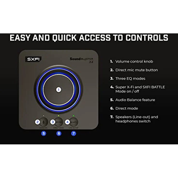 Creative Sound Blaster X4 Hi-Res 24 Bit/192 kHz externer USB-DAC und Amp-Soundkarte, Mehrkanal, 7.1 Discrete Surround, Headset-Eingang für PC und Mac – Bild 5