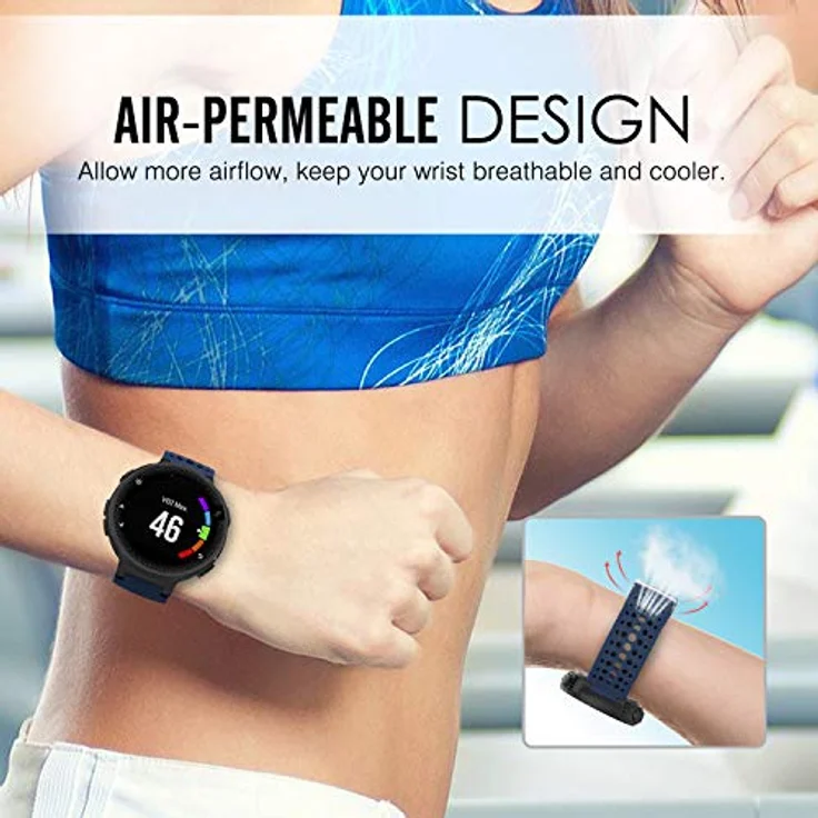 MoKo Armband für Garmin Forerunner 235/235 Lite/220/230/620/630/735XT, Silikon Sportarmband, einstellbar, Mitternachtsblau/Schwarz, atmungsaktiv und langlebig – Bild 3