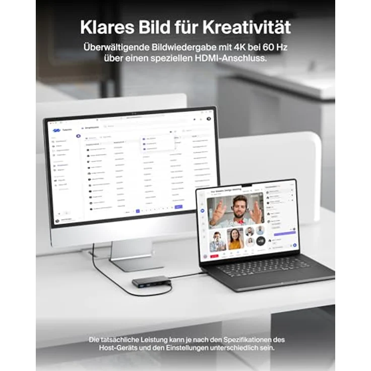 Belkin USB C Hub, 7-in-1 Docking Station mit 4K HDMI 60 Hz, 100 W Power Delivery, SD/MicroSD, 5 Gbit/s Datentransfer, kompakt - Grau – Bild 4