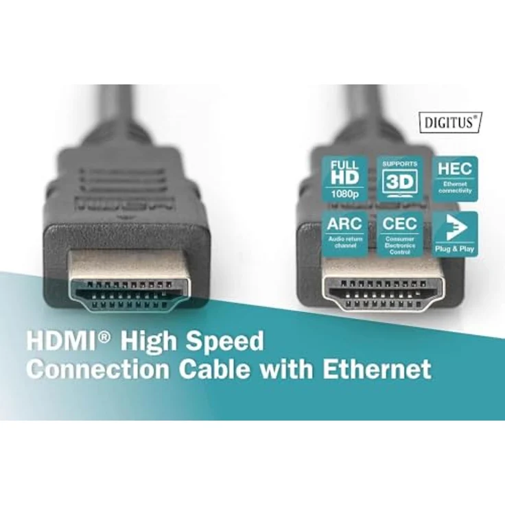 ASSMANN HDMI Anschlusskabel High Speed with Ethernet TYP A St-St 1.4 AWG32 vergoldet 2xgeschirmt schwarz-grau 5,0m – Bild 5