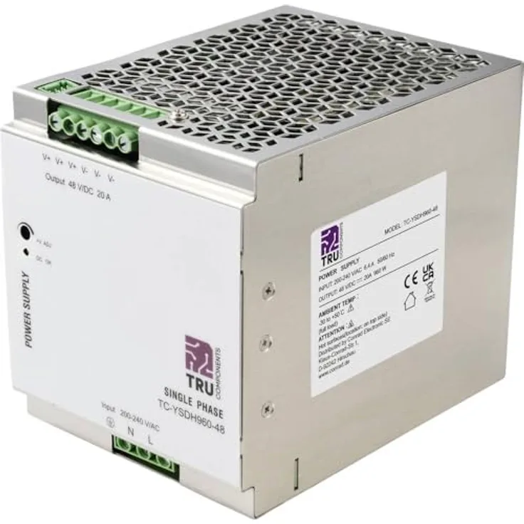 TRU Components TC-13850172 DIN-Schienen-Netzteil 48 V/DC, 20 A, 960 W, 1 Ausgang, TS-35/7.5 und TS-35/15 kompatibel