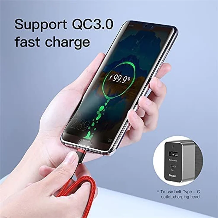 Baseus Cafule, Lade- & Datentransferkabel, rot, 2m, 3A, 60W, USB Type C & USB Type C, PD2.0, Flash/Schnellladung – Bild 3