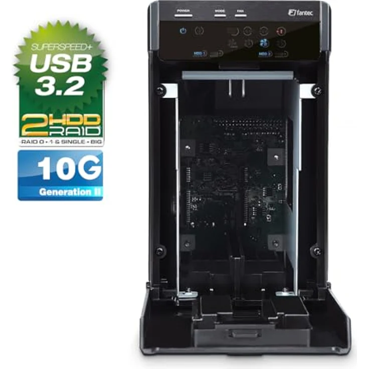 FANTEC QB-X2U31R Externes Raid Festplattengehäuse (für den Einbau von zwei 3,5 Zoll und 2,5 Zoll SATA I-II-III HDDs und SSDs Festplatte. Mit USB 3.1 Typ-C zu Typ-C Generation II 10G Anschluss, schwarz – Bild 5