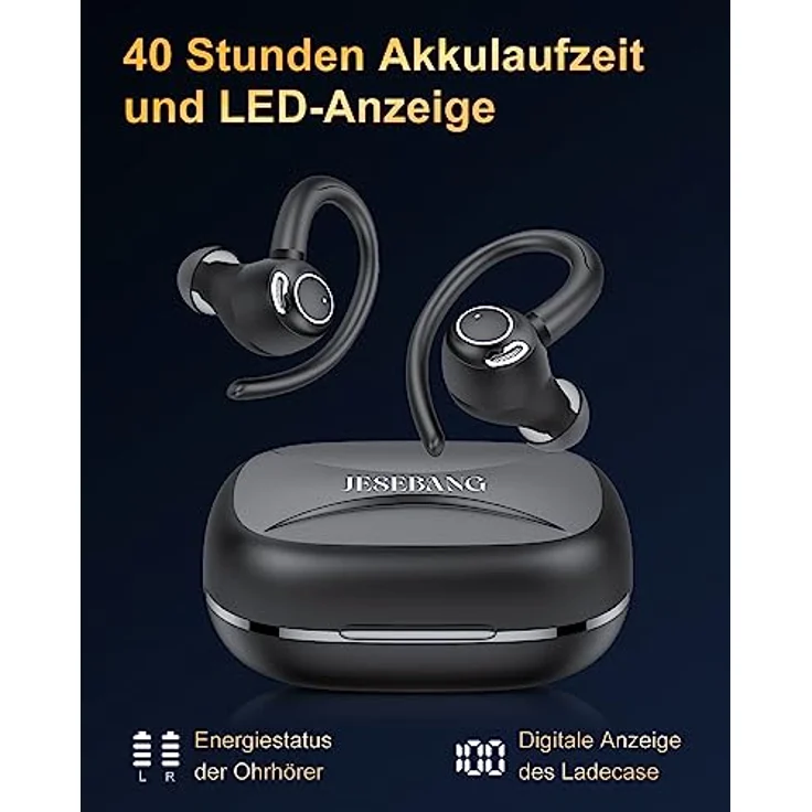 Jesebang Sport Bluetooth Kopfhörer, in Ear Kabellos mit Bluetooth 5.4, HD Mikrofon, 40 Std Spielzeit, IP7 Wasserdicht, Ohrhaken Design, Comfort Fit – Bild 4