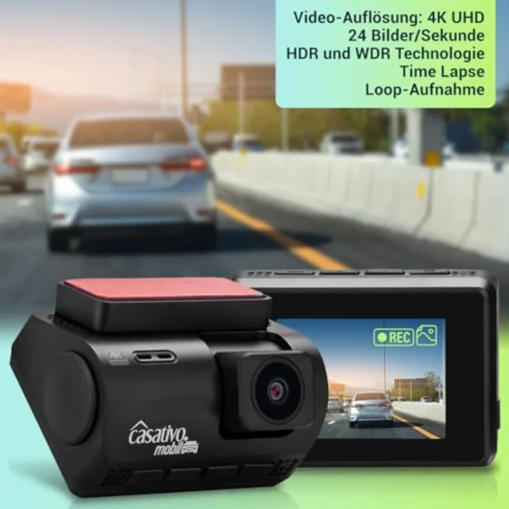 Casativo Dashcam 4K-UHD KFZ mit GPS, Nachtsicht in Farbe, Sony Farbsensor, G-Sensor, WDR, WLAN & App, Farbdisplay, 140° – Bild 5