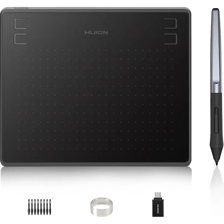 HUION HS64 Grafiktablett, 4 Zoll mit 4 Tasten und 4 anpassbare Schnellzugriffe, ultraflach und tragbar
