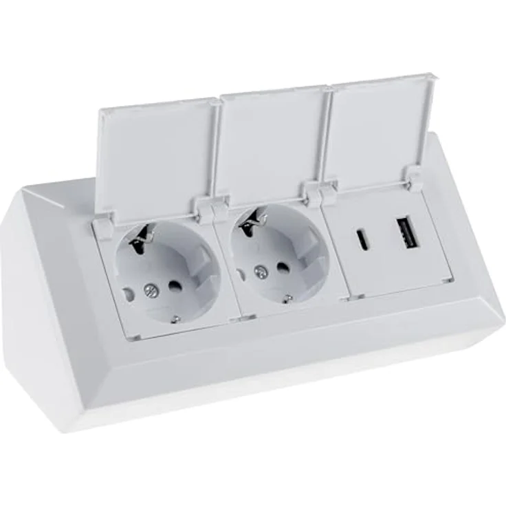 ChiliTec CHILITEC Steckdosenblock 23950, 2-fach mit Schutzklappen, USB-A+C, weiß – Bild 2