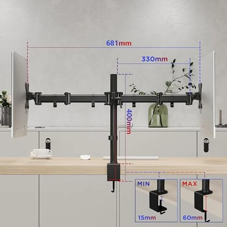 Duronic DM252 Monitorhalterung / Tischhalterung / Bildschirmhalterung / Monitorständer für zwei LCD/LED Computer Bildschirme / Fernsehgeräte mit Neig und Rotierfunktion – Bild 3