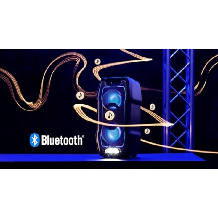 SHARP PS931 Bluetooth Party-Lautsprecher (180 Watt, integrierter Akku mit 13 Stunden Spielzeit, Super Bass, LED-Lichteffekte, inkl. Mikrofon), schwarz – Bild 5