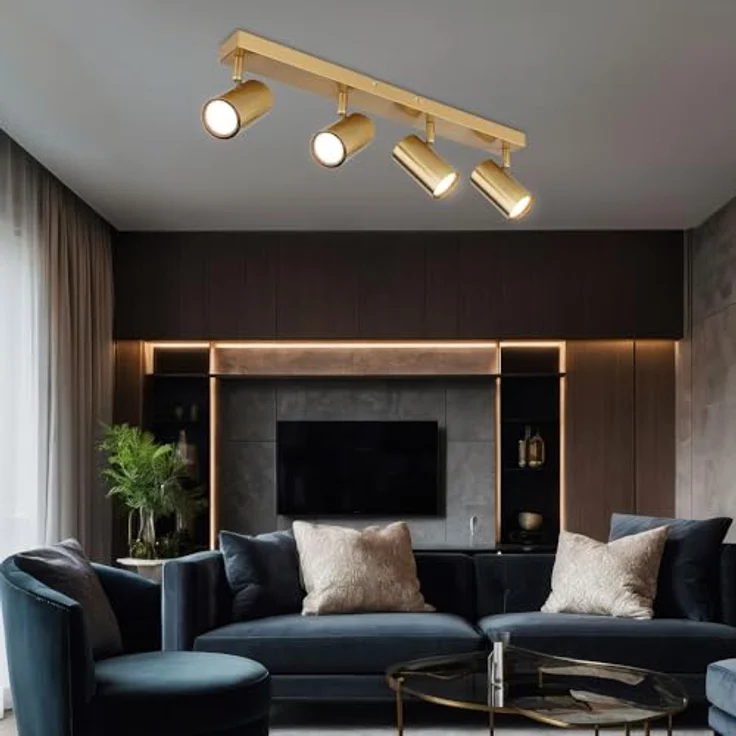 Globo Deckenstrahler 4 flammig Deckenlampe gold Wohnzimmerlampe Deckenleuchte, bewegliche Spots, 4x GU10 Fassungen, LxBxH 56x6x12 cm – Bild 3