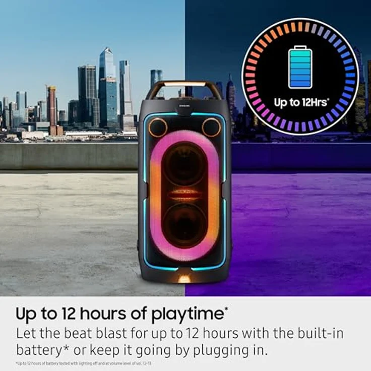 Samsung ST50F Sound Tower Tragbarer Lautsprecher, integrierter Akku, Bluetooth, IPX4 spritzwassergeschützt, bis zu 18 Stunden Akkulaufzeit, direktionaler Sound, 3 Bass-Modi, MX-ST50F/ZA – Bild 5