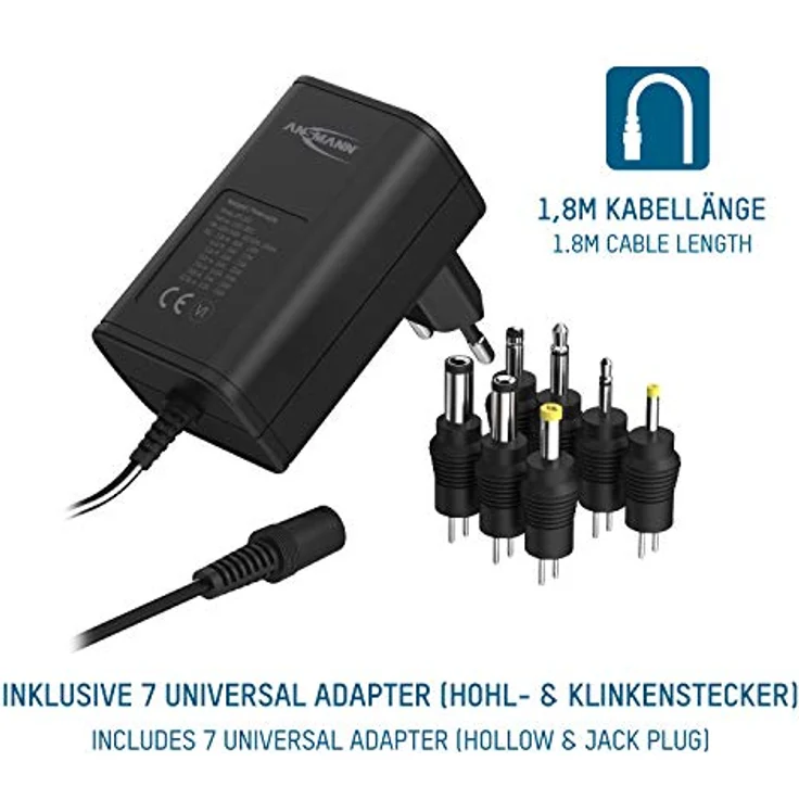 ANSMANN APS 300 Universal Stecker Netzteil 12V inkl. 7 verschiedende Adapter Stecker - Netzstecker bis max. 300mA - Netzadapter zur Stromversorgung vieler Elektrokleingeräte von 3-12 Volt regelbar – Bild 8