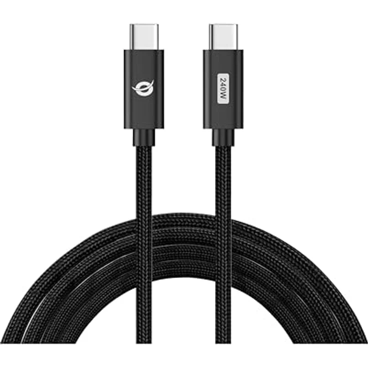 Conceptronic ETTA03B20 USB-C Kabel, 2m, 5A, 480Mbps, geflochten, schwarz – Bild 2