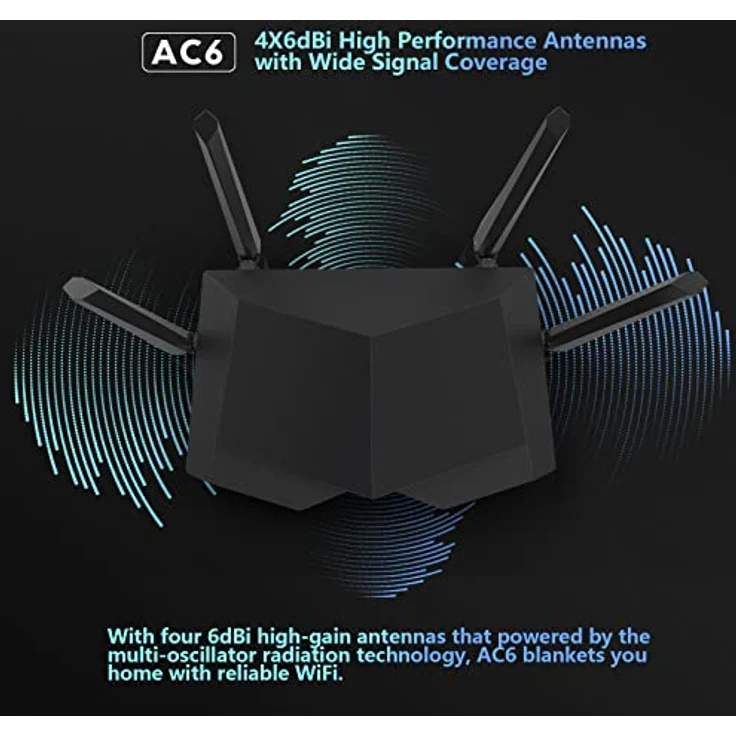Tenda AC6 AC1200 Dual-Band WLAN-Router (1200 MBit/s, 2,4Ghz & 5Ghz, 4x 10/100 Ports, QoS, Beamforming+, Vier Antennen, App Verwaltung) schwarz – Bild 5