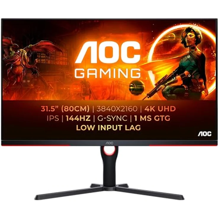 AOC Gaming U32G3X - 32 Zoll 4K UHD Monitor, IPS, 144Hz, G-Sync kompatibel, Höhenverstellbar, HDR400 (Schwarz/Rot) – Bild 1