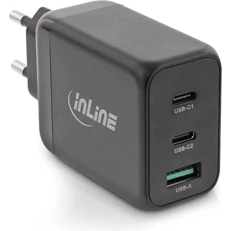 InLine USB PD Netzteil 65W GaN mit 2x USB-C und 1x USB-A, Schwarz