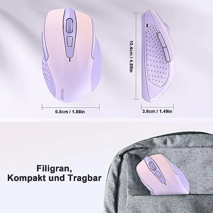 TECKNET Kabellose Maus Pro, 2.4G 2600 DPI Funkmaus mit 6 Tasten, Nano Empfänger, 24 Monate Batterielaufzeit, 5 einstellbare DPI-Pegel für PC, Laptop, MacBook, lila – Bild 5