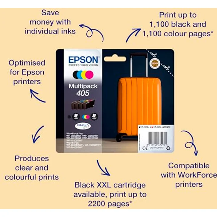 Epson C13T05G64010 Tinte (4) 1x 7,6ml, 350 Seiten schwarz 3X 5,4ml, 3X 300 Seiten Cyan, Magenta, gelb – Bild 2