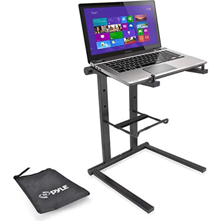 Pyle PLPTS35 Tragbarer Laptop-Ständer – Stehtisch mit Faltbarer Höhe und sekundärer Zubehörablage für iPad, Tablet, DJ-Mixer, Workstation, Gaming und Heimgebrauch