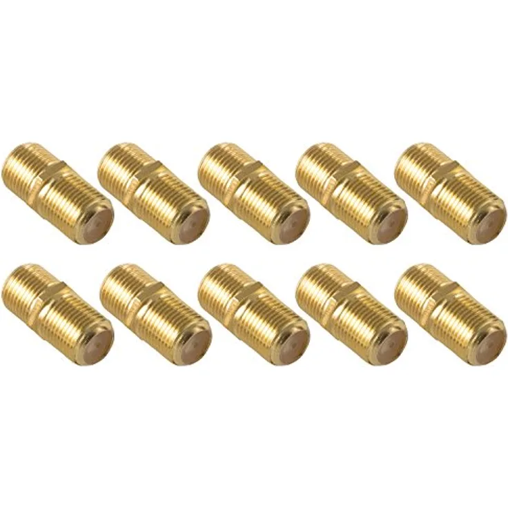 Poppstar 10x SAT Koaxialkabel Kupplung (F-Verbinder (Buchse auf Buchse) für 4 - 8,2 mm Coax Kabel mit F-Stecker), Verbindungsstecker für Koax - Antennenkabel, vergoldet