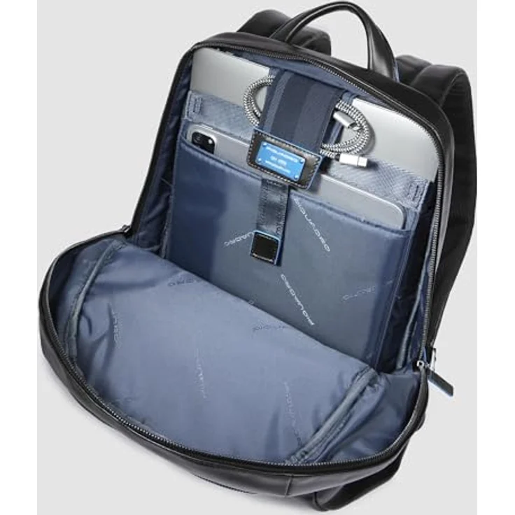 Piquadro Blue Square Rucksack aus Leder, 39 cm mit Laptopfach, schwarz – Bild 4