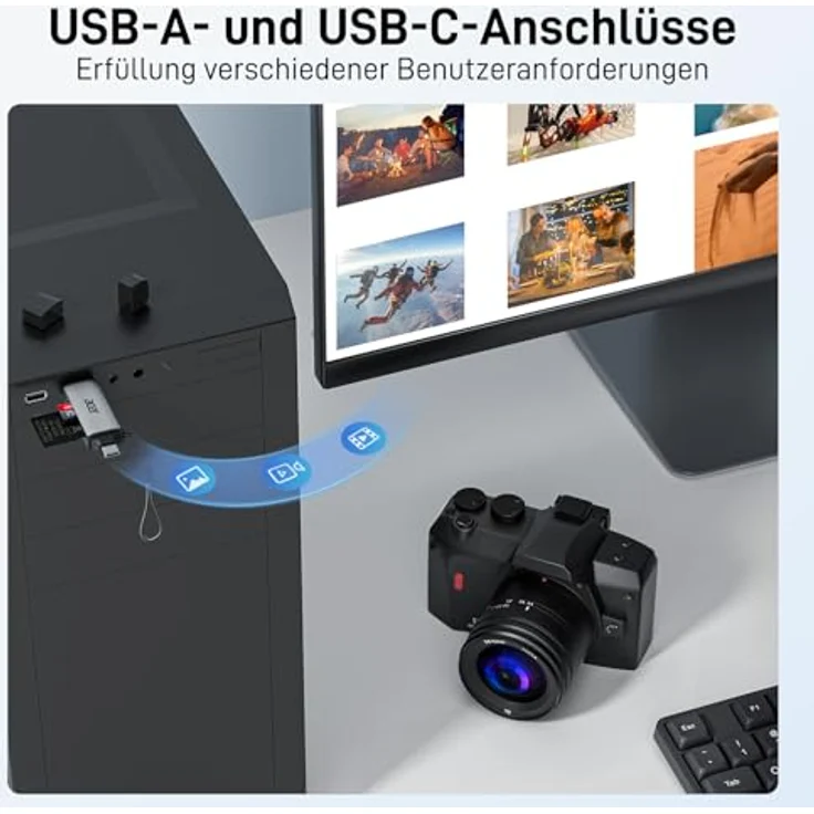 Acer SD Kartenleser, Dual USB 3.0 OTG Adapter für SD/Micro SD/TF/SDHC/SDXC, kompatibel mit iPhone 15/16/17, Android/Windows/macOS, Aluminium Design – Bild 5