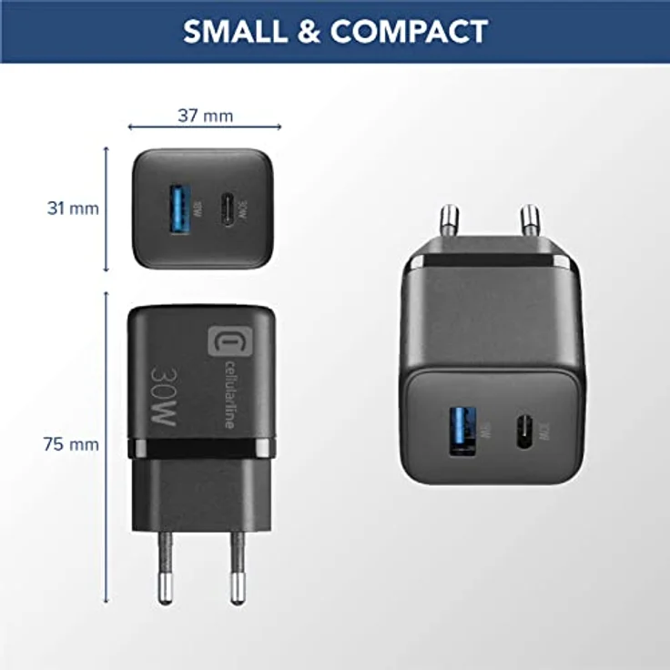Cellularline | Multipower Micro Netzladegerät | Super Fast Charger 30W mit 2 USB-C-Anschlüssen - ausgestattet mit Gan-Technologie - Kompatibel mit Smartphones, iPhone, Tablets, iPad und MacBook – Bild 4