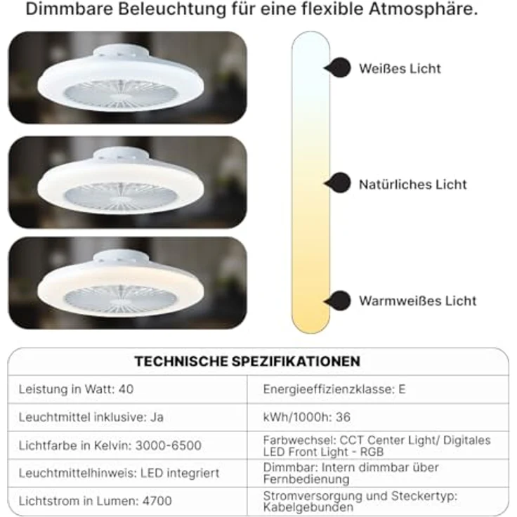 Brilliant LED-Deckenleuchte Salerno G60020/06 40 W Warmweiß bis Kaltweiß 4700 lm mit Fernbedienung – Bild 6