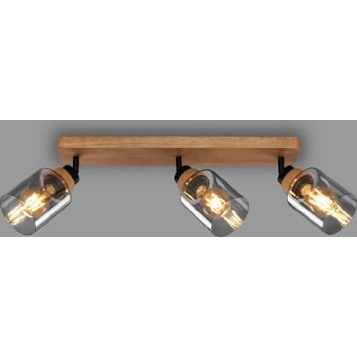 BRILONER Deckenlampe Rauchglas Schwarz-Holz, Schwenkbar, für Wohnzimmer, Schlafzimmer, Küche – Bild 1