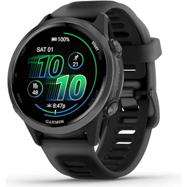 Garmin Forerunner 570, 42 mm GPS-Lauf- und Triathlon-Smartwatch, AMOLED-Display, schiefergraues Aluminium mit durchscheinendem schwarz/schwarzem – Bild 1