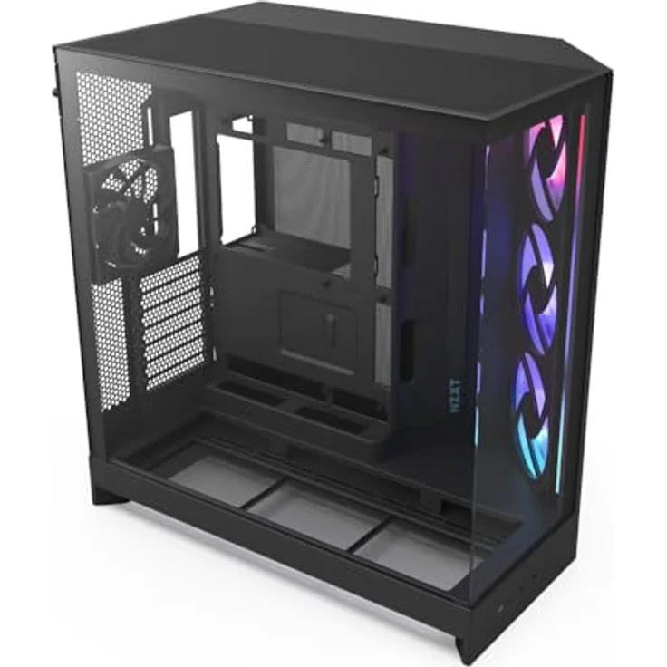NZXT H9 Flow RGB (2025), Dual-Kammer ATX Mid-Tower PC-Gehäuse mit 1 x 420mm RGB-Lüftereinheit, 1 x 120mm Lüfter, 420mm Radiatorunterstützung, gehärtetem Glas, Schwarz – Bild 1