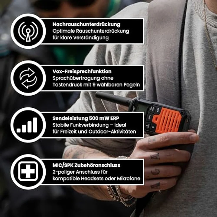 Midland XT70 Pro Kofferset, PMR+LPD Handfunkgerät mit 16 PMR446 und 69 LPD Kanälen, orange – Bild 7