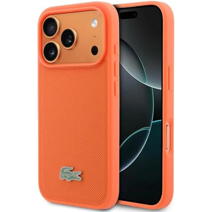 CG MOBILE Lacoste Petit Pique Lack Logo Hülle für iPhone 17 Pro, MagSafe-kompatibel, orange, aus Kunstleder/TPU/PC – Bild 1