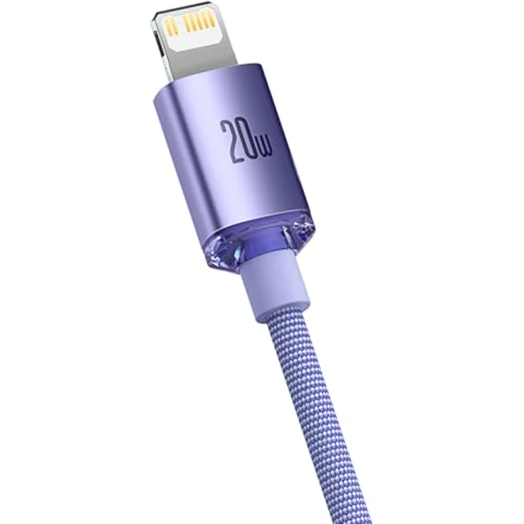 Baseus Crystal Kabel USB-C auf Lightning, 20W PD, 2m, violett, Hochgeschwindigkeitsdatenübertragung bis 480 Mbps, Überhitzungsschutz – Bild 3